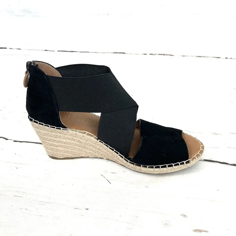 Gentle Souls Shoes Women's 10 Black Colleen Espadrille Wedge Sandals  New